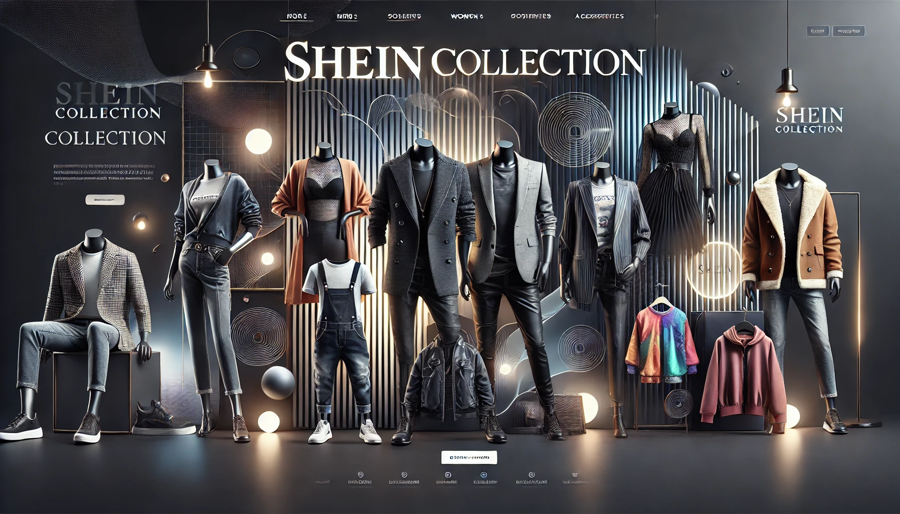 DALL·E 2025-01-04 16.43.22 - A stylish and elegant website banner for an online store's 'SHEIN Collection,' with a dark background featuring a sleek gradient or subtle abstract pa